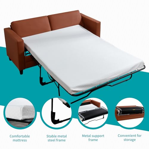 Modern Convertible Queen Sofa Bed in Cognac