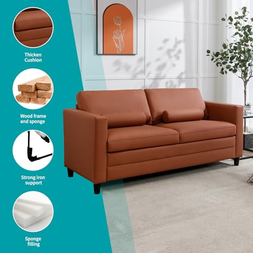 Modern Convertible Queen Sofa Bed in Cognac