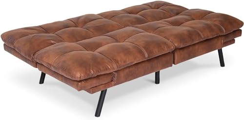 Brown Leather Foldable Futon Sofa Bed