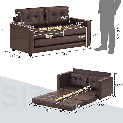 VINGLI 64" Rustic Full Size Futon Sofa Bed