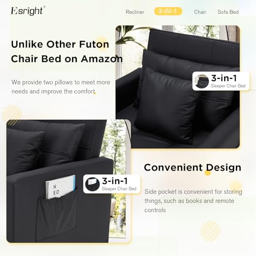 Compact 3-in-1 Sofa Bed Chair in Black