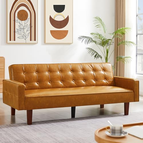 Sleek Faux Leather Sleeper Sofa with Memory Foam