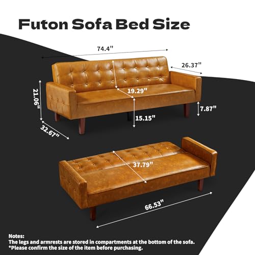 Sleek Faux Leather Sleeper Sofa with Memory Foam