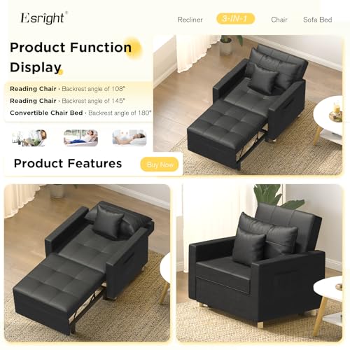 Compact 3-in-1 Sofa Bed Chair in Black