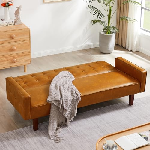 Sleek Faux Leather Sleeper Sofa with Memory Foam