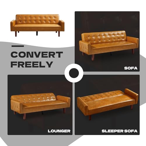 Sleek Faux Leather Sleeper Sofa with Memory Foam