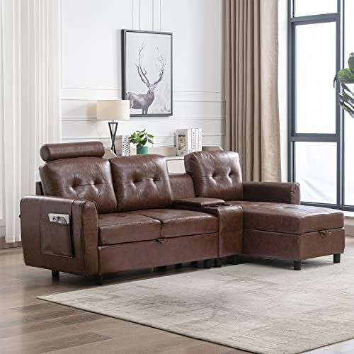 Neylory Modern Faux Leather Convertible Sectional Sofa