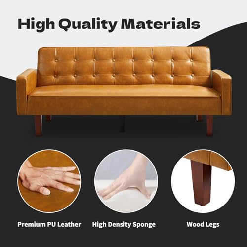 Sleek Faux Leather Sleeper Sofa with Memory Foam
