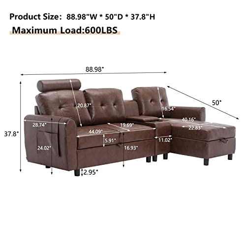Neylory Modern Faux Leather Convertible Sectional Sofa