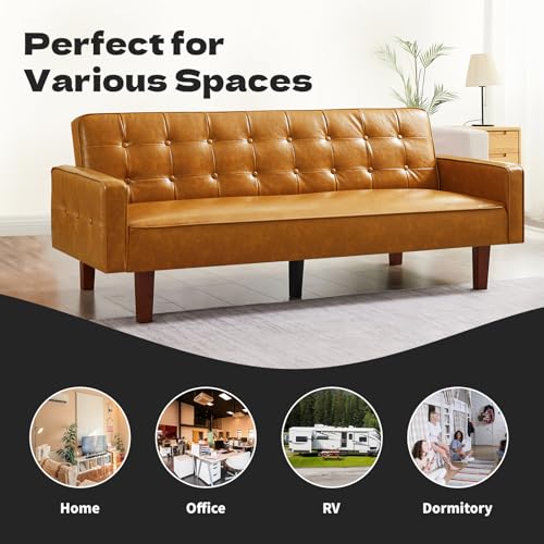 Sleek Faux Leather Sleeper Sofa with Memory Foam