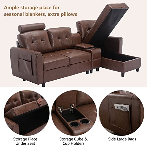 Neylory Modern Faux Leather Convertible Sectional Sofa