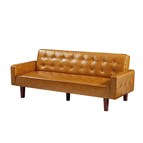 Sleek Faux Leather Sleeper Sofa with Memory Foam