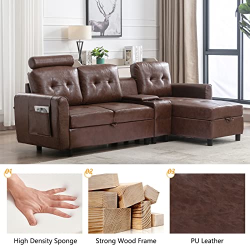 Neylory Modern Faux Leather Convertible Sectional Sofa