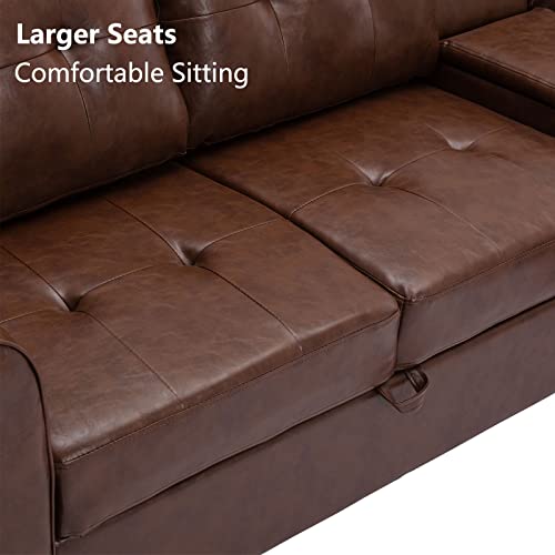 Neylory Modern Faux Leather Convertible Sectional Sofa