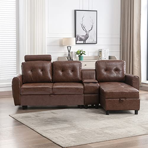 Neylory Modern Faux Leather Convertible Sectional Sofa