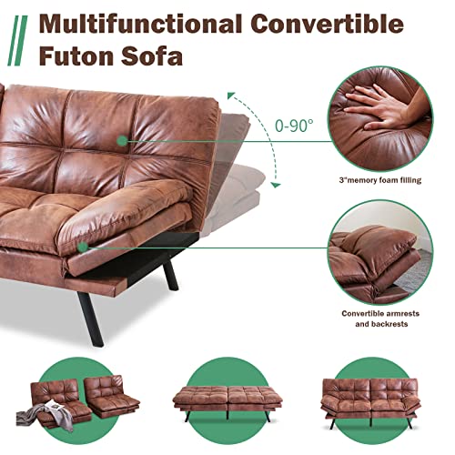 Thicker Brown Faux Leather Futon Sofa Bed