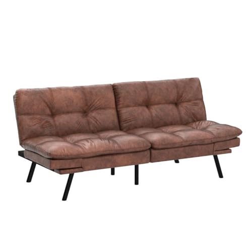 Thicker Brown Faux Leather Futon Sofa Bed
