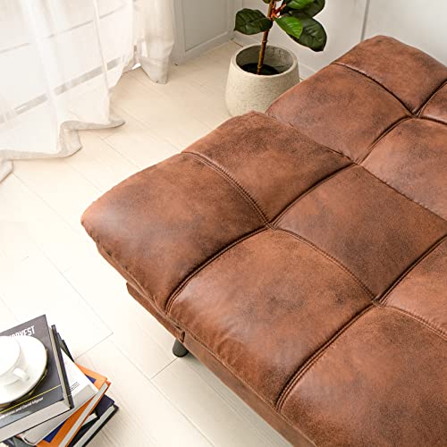 Thicker Brown Faux Leather Futon Sofa Bed