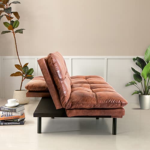 Thicker Brown Faux Leather Futon Sofa Bed