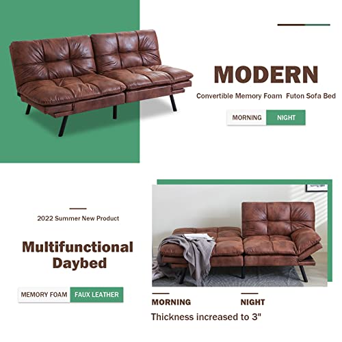 Thicker Brown Faux Leather Futon Sofa Bed