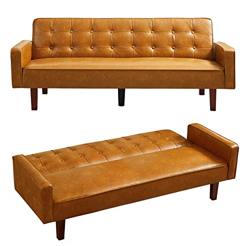 Mikibama Convertible Faux Leather Futon Sofa