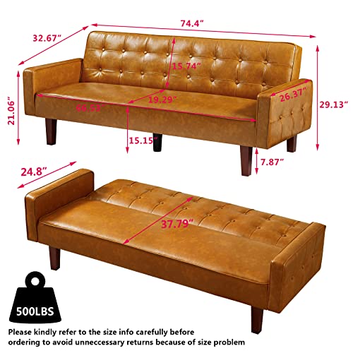 Mikibama Convertible Faux Leather Futon Sofa