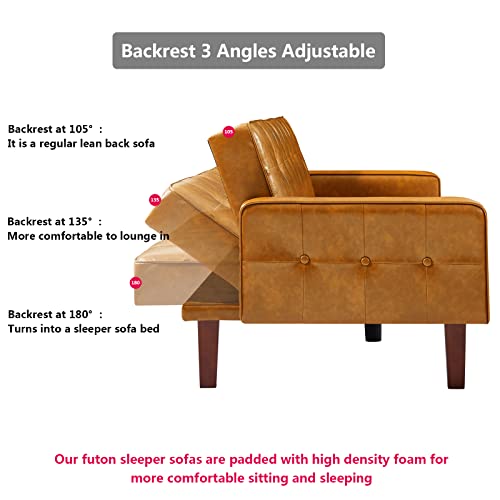 Mikibama Convertible Faux Leather Futon Sofa
