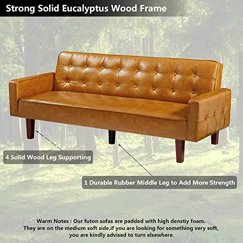 Mikibama Convertible Faux Leather Futon Sofa