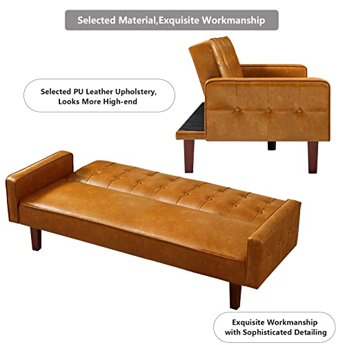 Mikibama Convertible Faux Leather Futon Sofa
