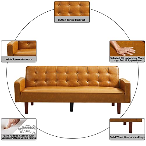 Mikibama Convertible Faux Leather Futon Sofa