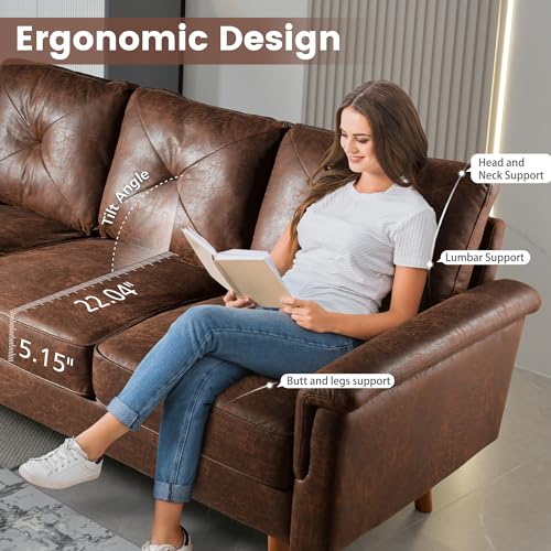 Ovio's 3-Seater Faux Leather Mid-Century Sofa