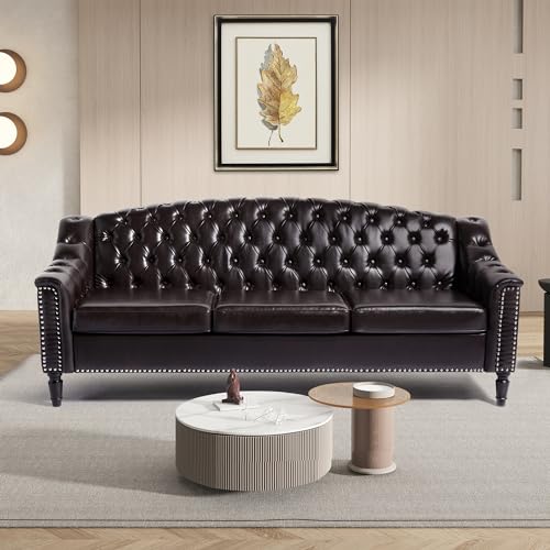 Mid-Century Modern Leather Sofa - 80" Couch