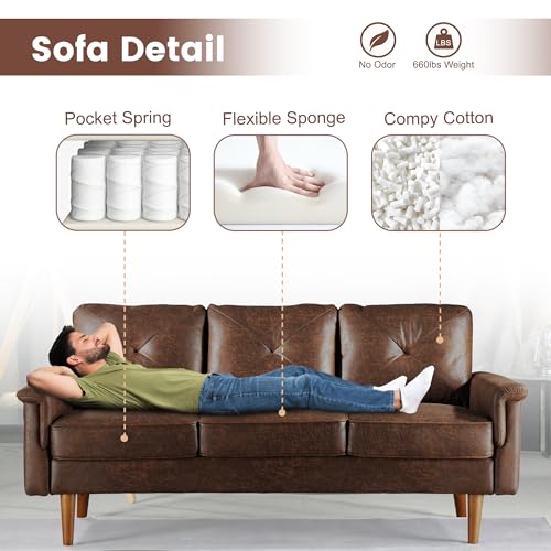 Ovio's 3-Seater Faux Leather Mid-Century Sofa