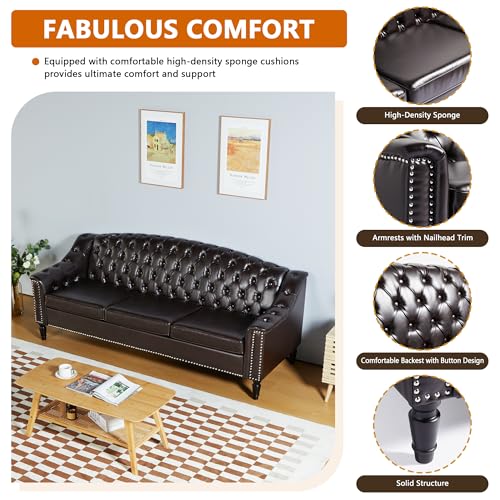 Mid-Century Modern Leather Sofa - 80" Couch