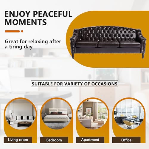 Mid-Century Modern Leather Sofa - 80" Couch