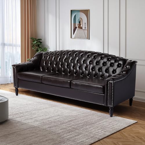 Mid-Century Modern Leather Sofa - 80" Couch