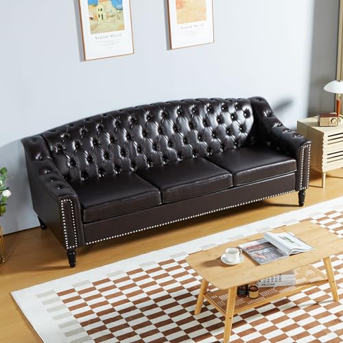 Mid-Century Modern Leather Sofa - 80" Couch