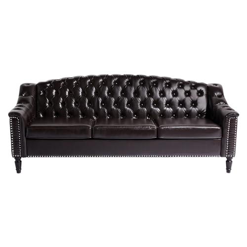 Mid-Century Modern Leather Sofa - 80" Couch