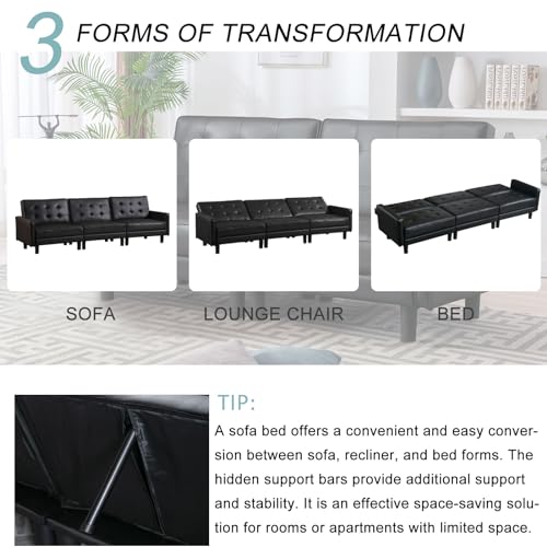 Black Convertible Futon Sofa Bed with Pockets