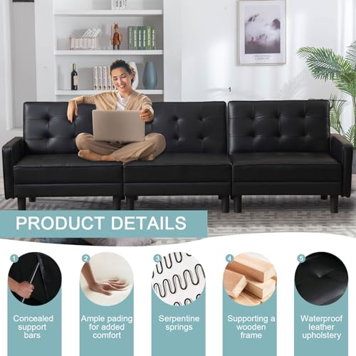 Black Convertible Futon Sofa Bed with Pockets