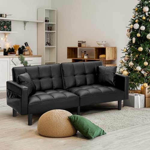 AVAWING Modern Convertible Leather Futon Sofa Bed