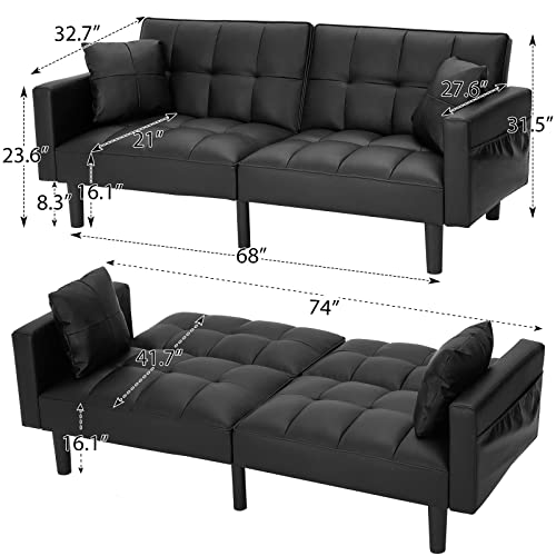 AVAWING Modern Convertible Leather Futon Sofa Bed