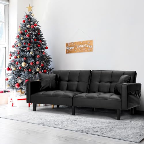 AVAWING Modern Convertible Leather Futon Sofa Bed