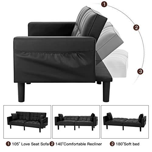 AVAWING Modern Convertible Leather Futon Sofa Bed
