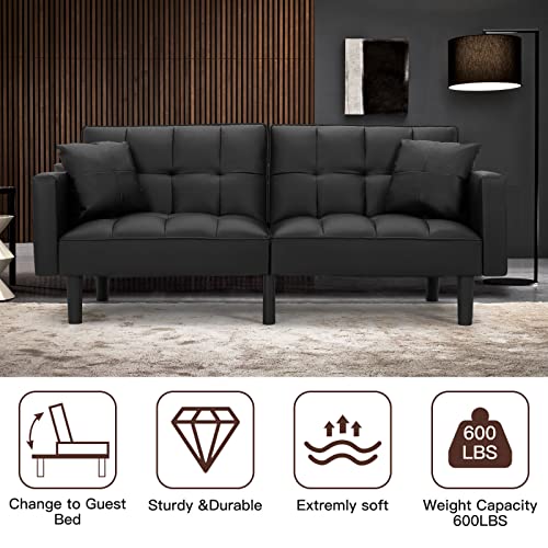 AVAWING Modern Convertible Leather Futon Sofa Bed