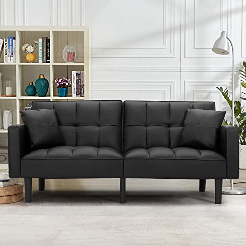 AVAWING Modern Convertible Leather Futon Sofa Bed