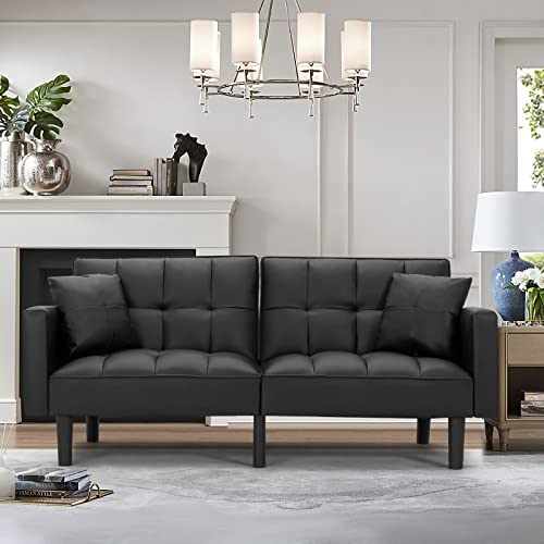 AVAWING Modern Convertible Leather Futon Sofa Bed