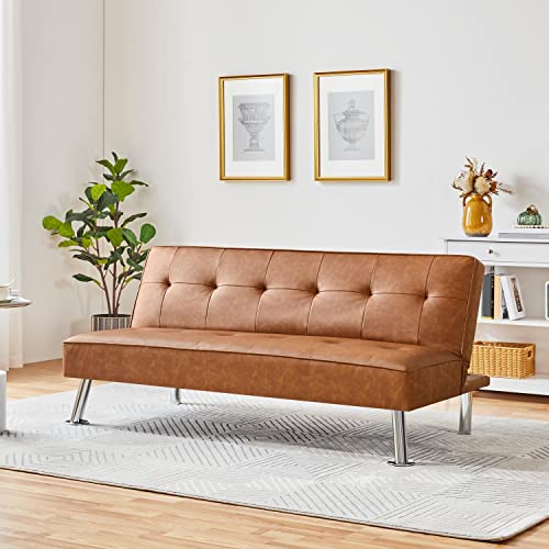 Adjustable Brown Faux Leather Sofa Bed