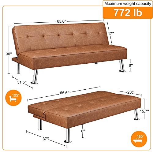 Adjustable Brown Faux Leather Sofa Bed