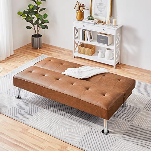 Adjustable Brown Faux Leather Sofa Bed